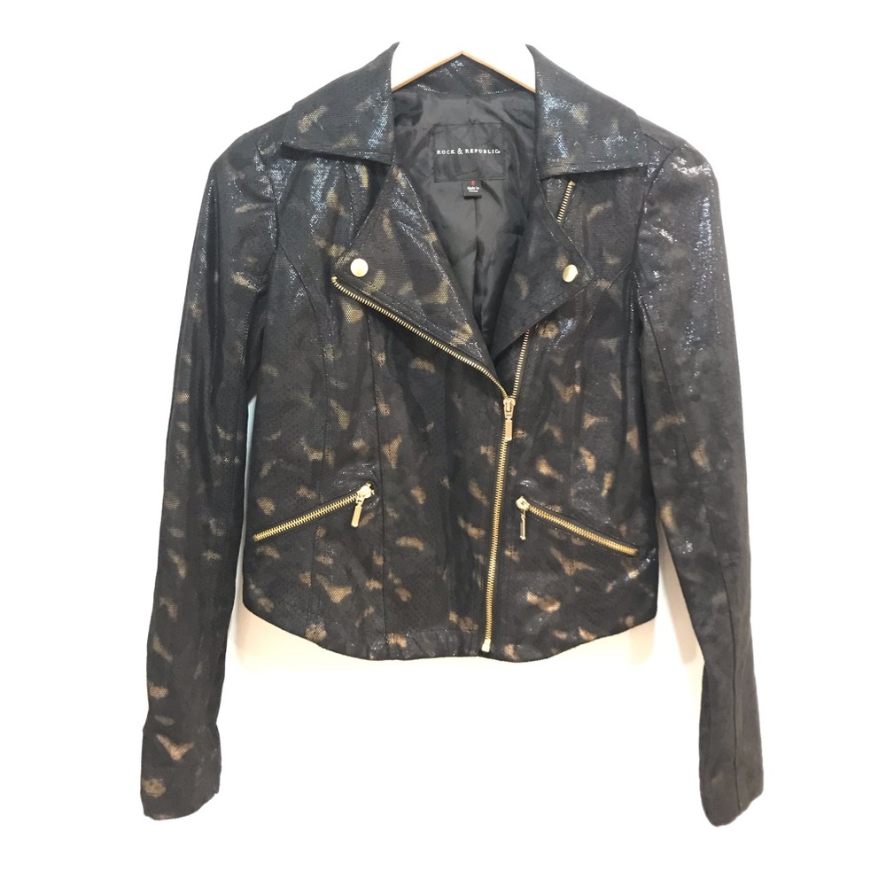 Rock & Republic black gold Moto jacket Sz S